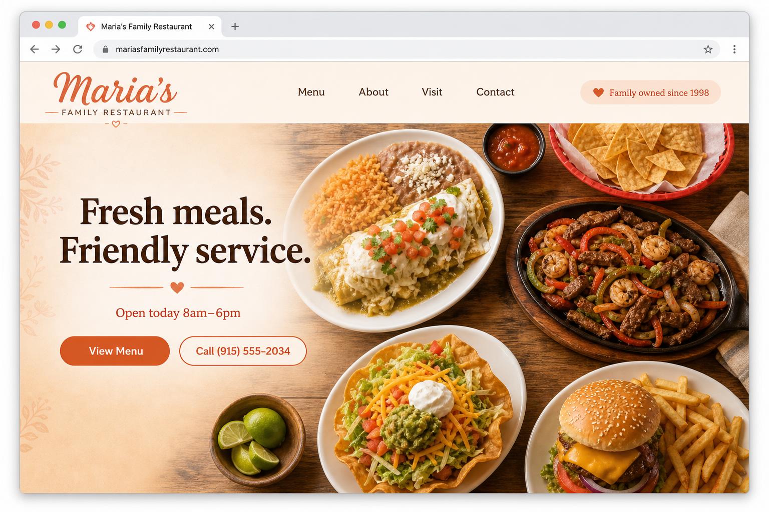 Example website built by FinishMyWebsite for Maria's Family Restaurant